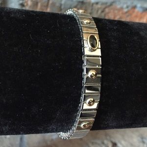 STAINLESS STEEL STRETCH BRACELET with OVAL BLACK GEMSTONE